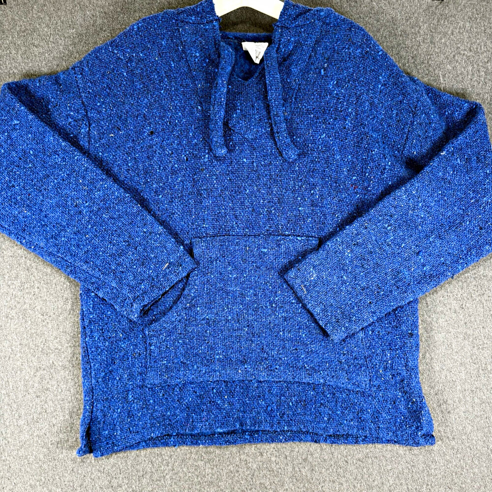 Oland Oslo Mens Large Blue Baja Hoodie Pullover Drug Rug Recycled Fiber Kangaroo
